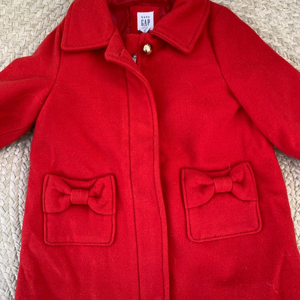 baby GAP Vibrant Red Pea Coat with Bow Accents